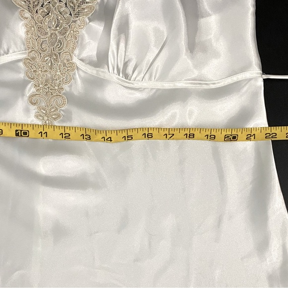 Vintage Linea Donatella Satin Bead Lace Maxi Slip Babydoll Dress White Dollcore - Picture 11 of 13